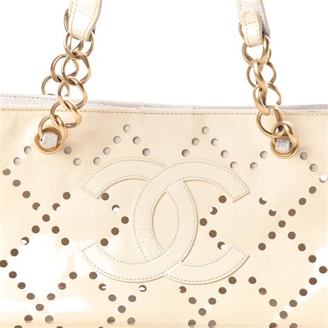 chanel perforated tote|CHANEL Patent Perforated CC Tote White.